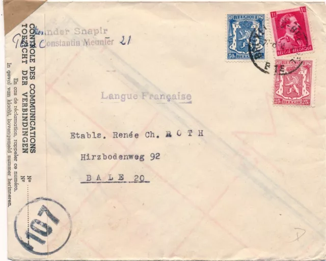 Lettre Bruxelles Controle Communications Censure Bale Wwii Belgique Cover