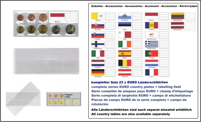 1000 LOOK 1-K7ES-MON Münztaschen Hüllen Euro Kursmünzensätze + Monaco Flaggen