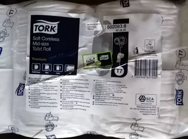 Tork 472585 T7 weiches hülsenloses Midi Toilettenpapier Premium 2-lagig soft 92m