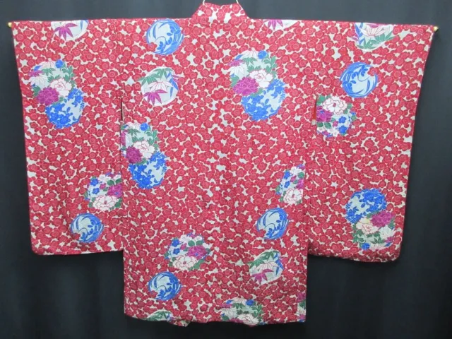 8051N4 Silk Vintage Japanese Kimono Haori Jacket Plum blossom Long