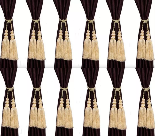 Beautiful Polyester Curtain Tassels Tiebacks Beige for home decor set of 12 Pcs 3