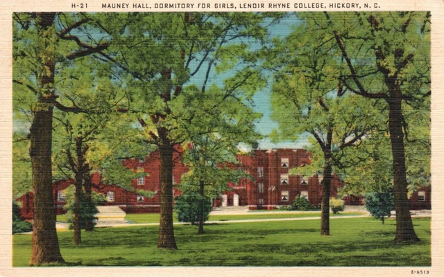 Postcard NC Hickory Mauney Hall Lenoir Rhyne College 1949 Linen Vintage PC f7741