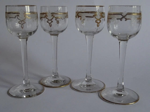 4 ANCIENS VERRES A Eau En Cristal St Louis Massenet A Cotes Venitiennes