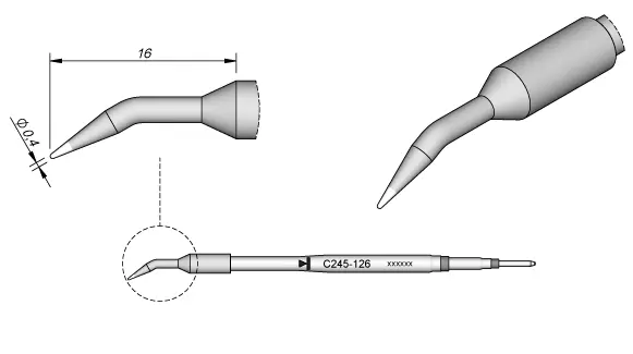 JBC Lötspitze Serie C245, Rundform, C245126/Ø 0,4 mm, gebogen C245126