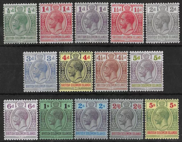 BRITISH SOLOMON ISLANDS 1922-1931 Mint LH/NH Set of 14 Stamps SG #39-50 CV £100+