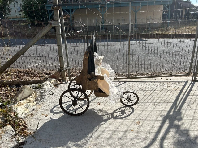 Antique Victorian Baby Doll Stroller Vintage Wicker Wood Iron Baby Doll Carriage