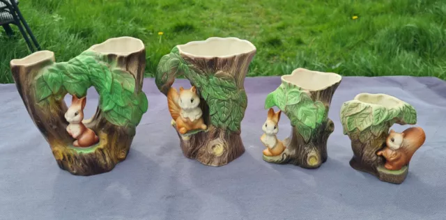 4x Eastgate Withernsea Pottery Fauna Bunny Rabbits Tree Stump Vases Job Lot