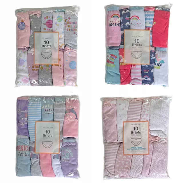 Primark Girls Pack Of 10 Briefs Knickers Underwear 100% Cotton 2 -15