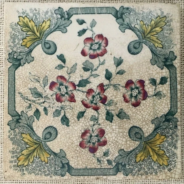 Antique Tile c1900 vintage rare transfer print collectible nouveau england