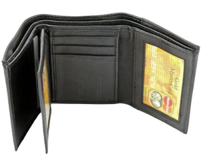 Men's' Black Genuine Leather Trifold Wallet ID Window Credit Card Case Holder