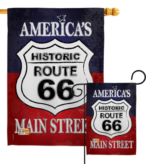 Route 66 Garden Flag Star and Stripes Patriotic Decorative Yard House Banner