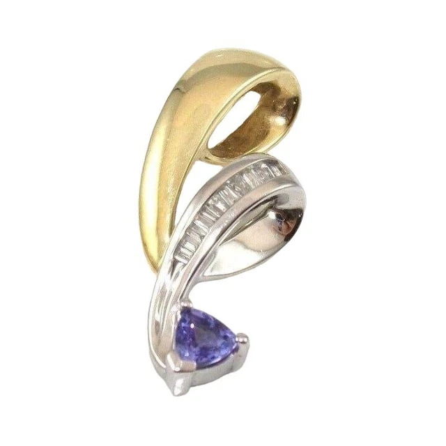 Massiver 10K Gelbweißgold natürlicher Diamant lila Amethyst modernistischer Anhänger