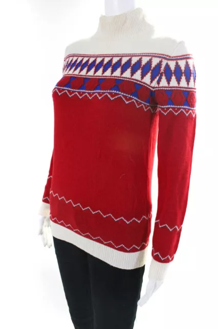 Maison Martin Margiela Womens Mock Neck Fair Isle Sweater Red White Wool Small 2
