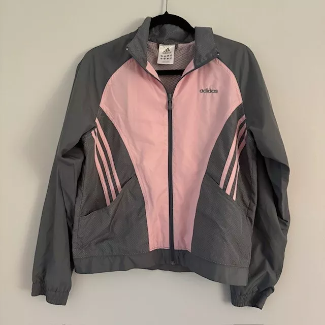 Adidas Women's Pink & Gray Windbreaker Full Zip Jacket Size Medium