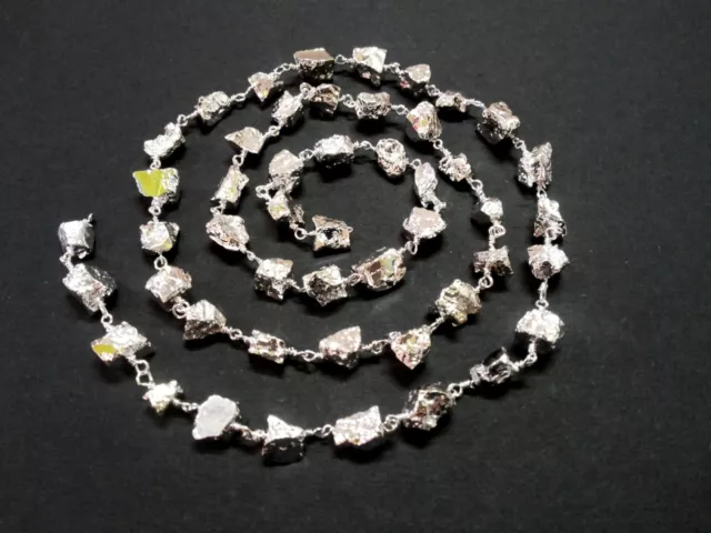 0.9m Naturel Argent Pyrite Pépites Chute Lisse 4-6mm Perles Argent Câble Chaîne