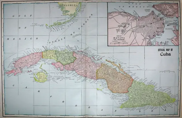 Old (21x14) 1899 Cram's Atlas Map ~ CUBA - HAVANA ~ Free S&H ~Inv#507