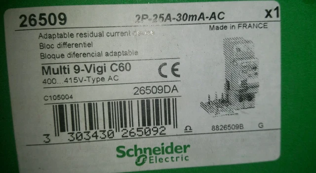 Bloc Différentiel Schneider Vigi C60 25A 4P 300mA – 220..415V, Neuf
