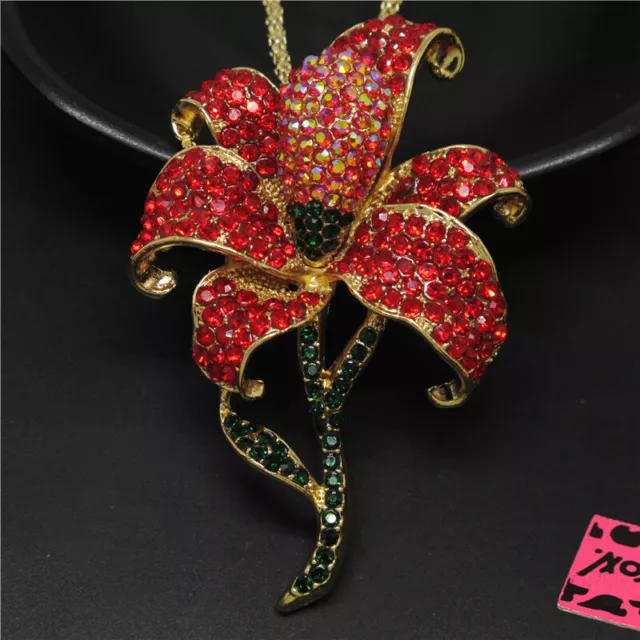 New Fashion Women Red Bling Flower Rhinestone Crystal Pendant Chain Necklace 2