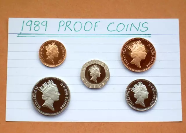 1989 PROOF COINS - 5 coins - (20p, Scarce 10p, 5p, 2p &1p) FROM ROYAL MINT SET