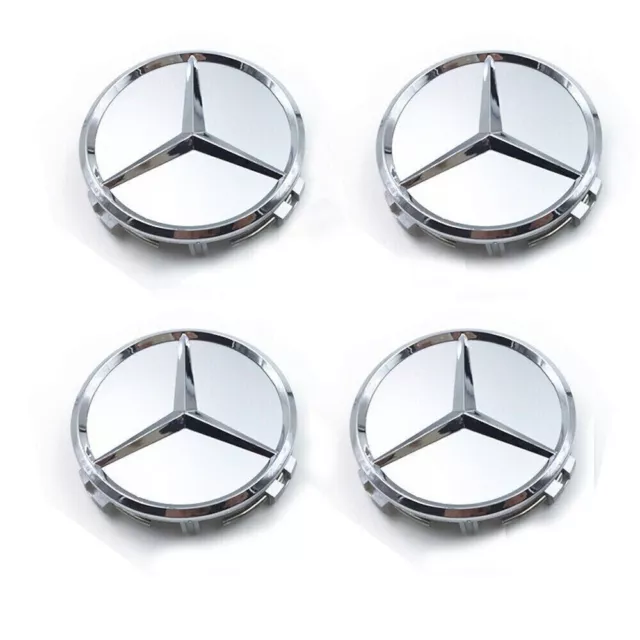 4 Stück 75mm Für Mercedes Benz Emblem Radnaben Silber  Nabenkappen Felgendeckel