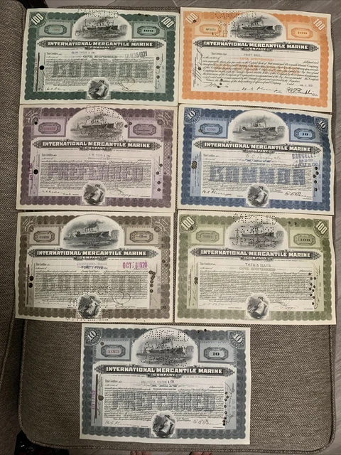 (Lot of 7) International Mercantile Marine stock / Titanic- all different colors