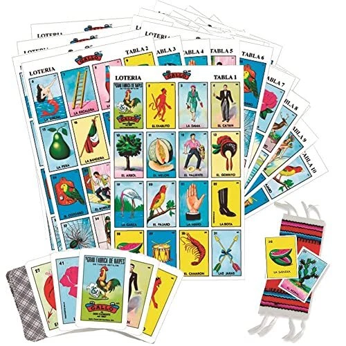 Jumbo Mexican Loteria Game Set in Spanish with Corsage Pin, Large Bingo