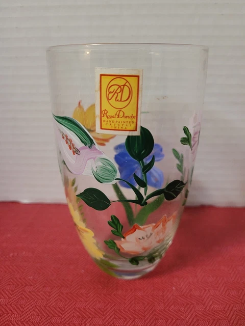 Royal Danube Hand Painted Garden Flower Floral Crystal Tumbler Glasses 5" Tall