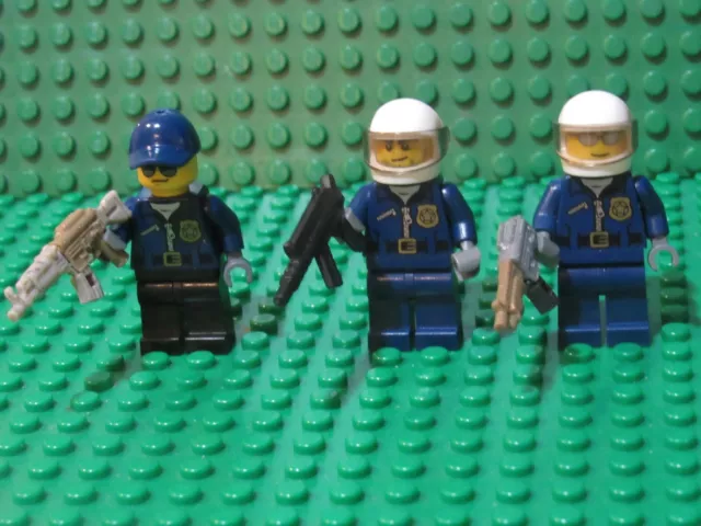 Lot of 3 LEGO City Police Officer minifigures cops SWAT team unit LB75