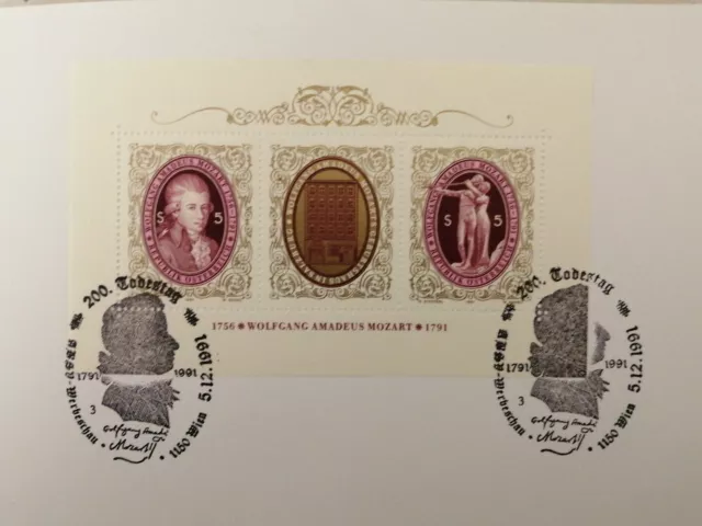 Folder FDC Austria 1991 - Foglietto 200° Anniversario Wolfgang Amadeus Mozart