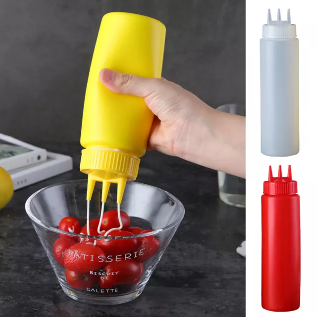 3-Loch-Sauce-Squeeze-Flasche Gewürzspender Salatbehälter Küchenutensilien #N