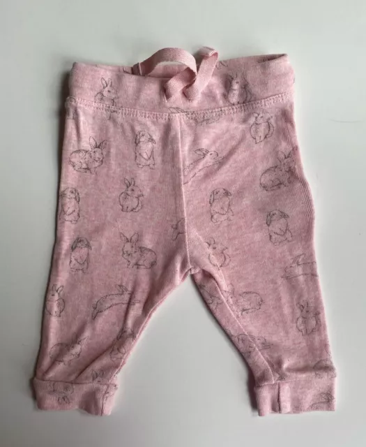 Purebaby baby girl size 0-3 months pink leggings pants bunnies, VGUC