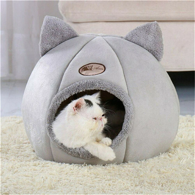 Cat Bed Pet Igloo Cave Small Wool Nest Cozy Igloo Bed Winter House Kennel Grey