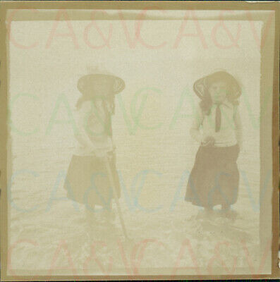 1909 Bray Co Wicklow Ireland sea beach Girls Eileen & Phyllis Hopking 2.5" Orig