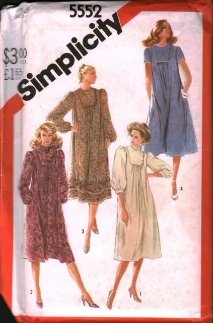 5552 Vintage Simplicity SEWING Pattern Misses 1980s Loose Fitting Pullover Dress