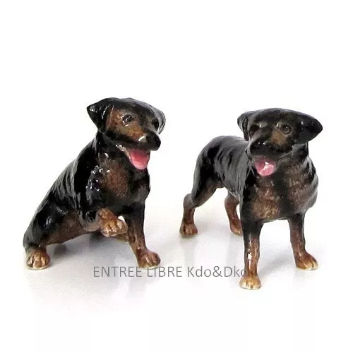 2 Miniatures en porcelaine _ CHIEN ROTTWEILER 4,5cm _ Objet de vitrine Collectio