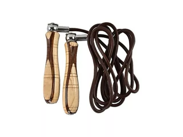 Heavy Duty Skipping Rope Leather Adjustable Weight Jump Boxing Gym Wooden Handle