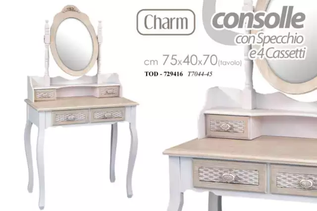 CONSOLLE SCRIVANIA CHARM Con Specchio 4 Cassetti 75*40*70(Tavolo) Cm  Tod-729416 EUR 299,90 - PicClick IT