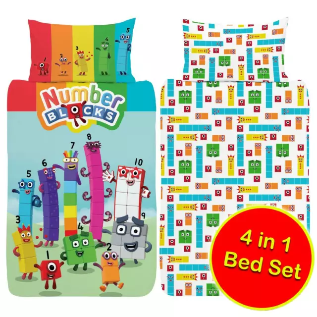 Numberblocks 4-in-1 Bébé Literie Set Réversible Lit Couverture,Oreiller & Housse