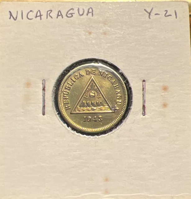 1943 Nicaragua 1 Centavo . Excellent Condition