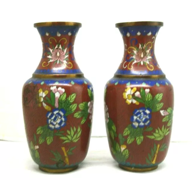 PAIR of Chinese CLOISSONE Antique Vases Early 20th Century