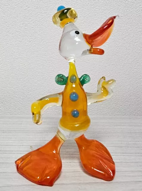 vintage Verre Murano Figurine Joyeux Canard Art Verre Figurine Jaune Rouge...