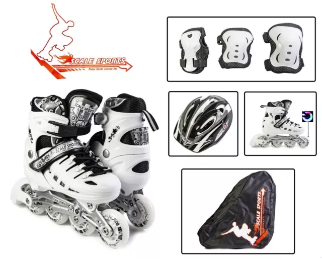 Adjustable Kids Inline Skate Roller Skates White With Helmet Protective gear set