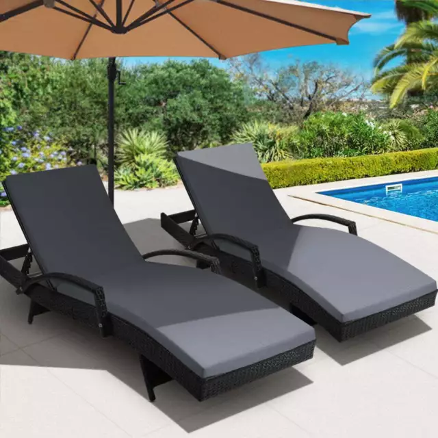 Gardeon 2PC Sun Lounge Wicker Lounger Outdoor Furniture Beach Chair Patio