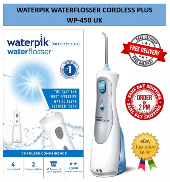 Waterpik Waterflosser Cordless Plus Dental Teeth Cleaner 4 Tips 2 Settings Wp450