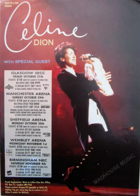 CELINE DION Flyer DEUX TOUR 1995 A5 Glossy PROMO Poster Manchester Wembley 3