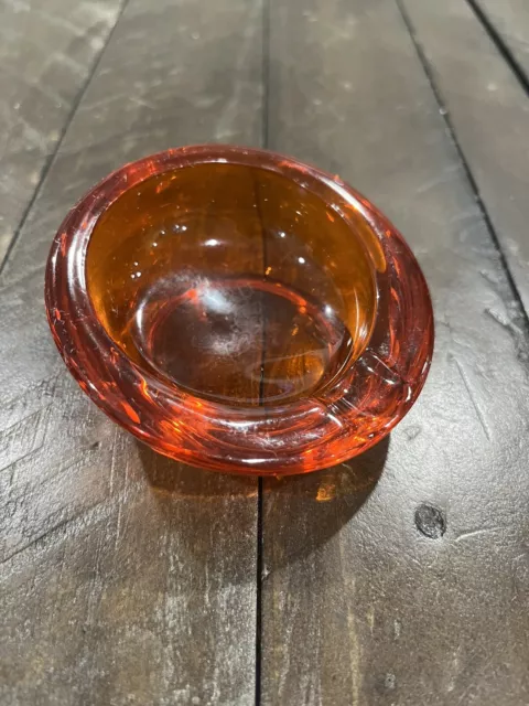 Vtg VIKING Glass Orb Eyeball Atomic Ashtray Orb Persimmon Orange 3.5” MCM