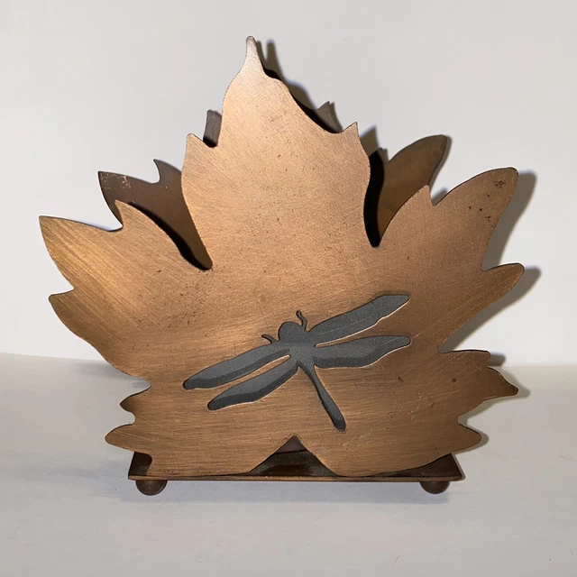 Burnished Copper Maple Leaf & Dragon Fly Tea Light Candle Holder Luminary Burnished Copper Maple Leaf & Dragon Fly Tea Light Candle Holder Luminary