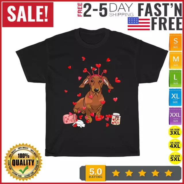 Dog Valentine Gift Cute Dachshund Valentine's Day Vintage T Shirt Men Women NEW