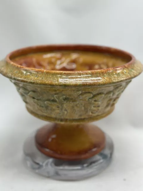 Haeger Pottery Vintage Mustard Yellow/Brown Speckled Pedestal Planter Vase 3