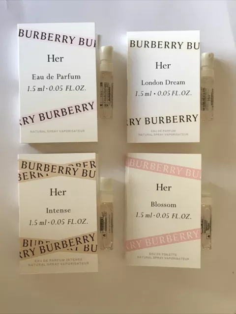 Set of 4 Burberry Her Parfum Intense Blossom London Dream Sample Spray 1.5ml ea